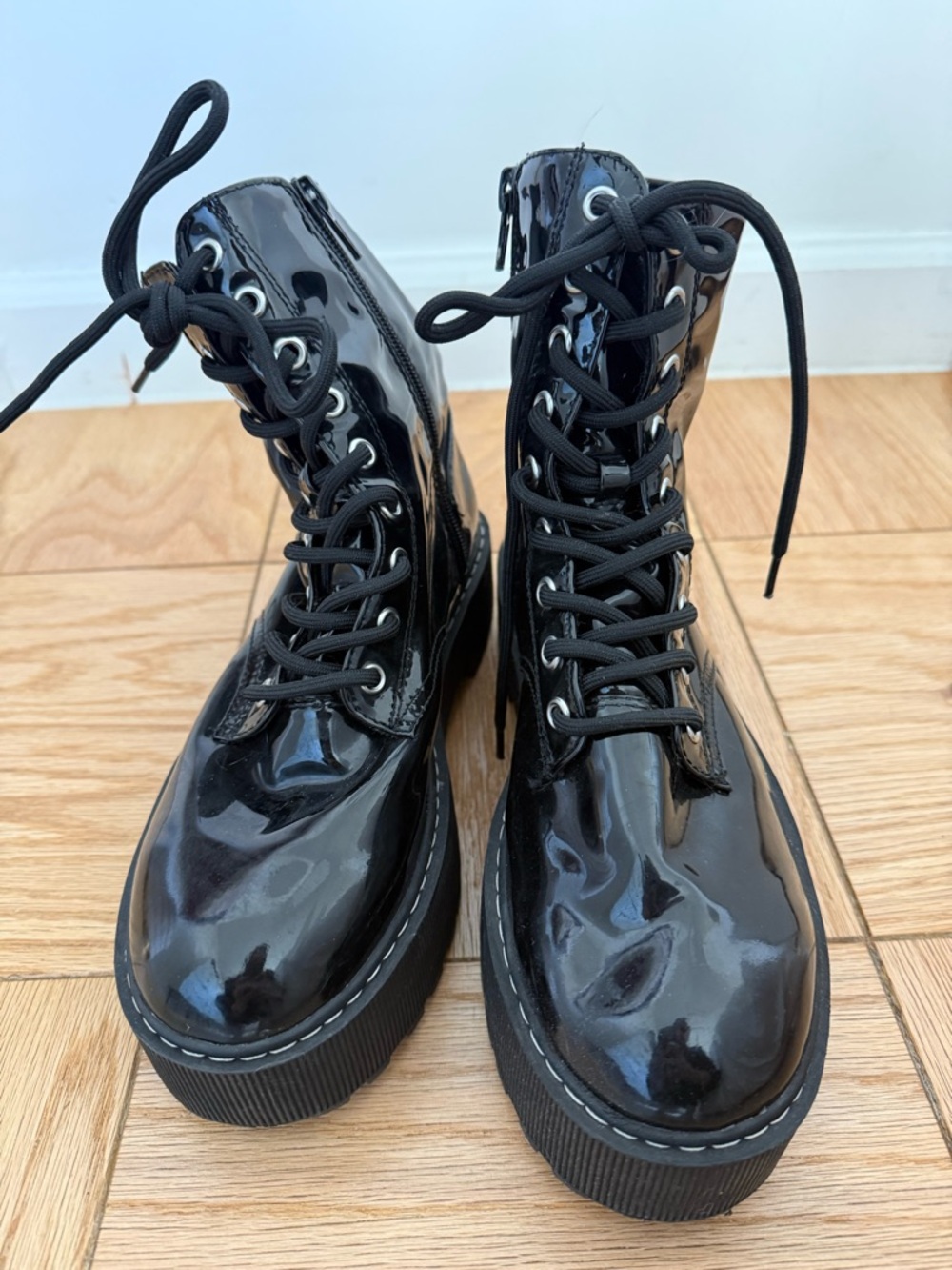 H&M Black Patent Combat Boots